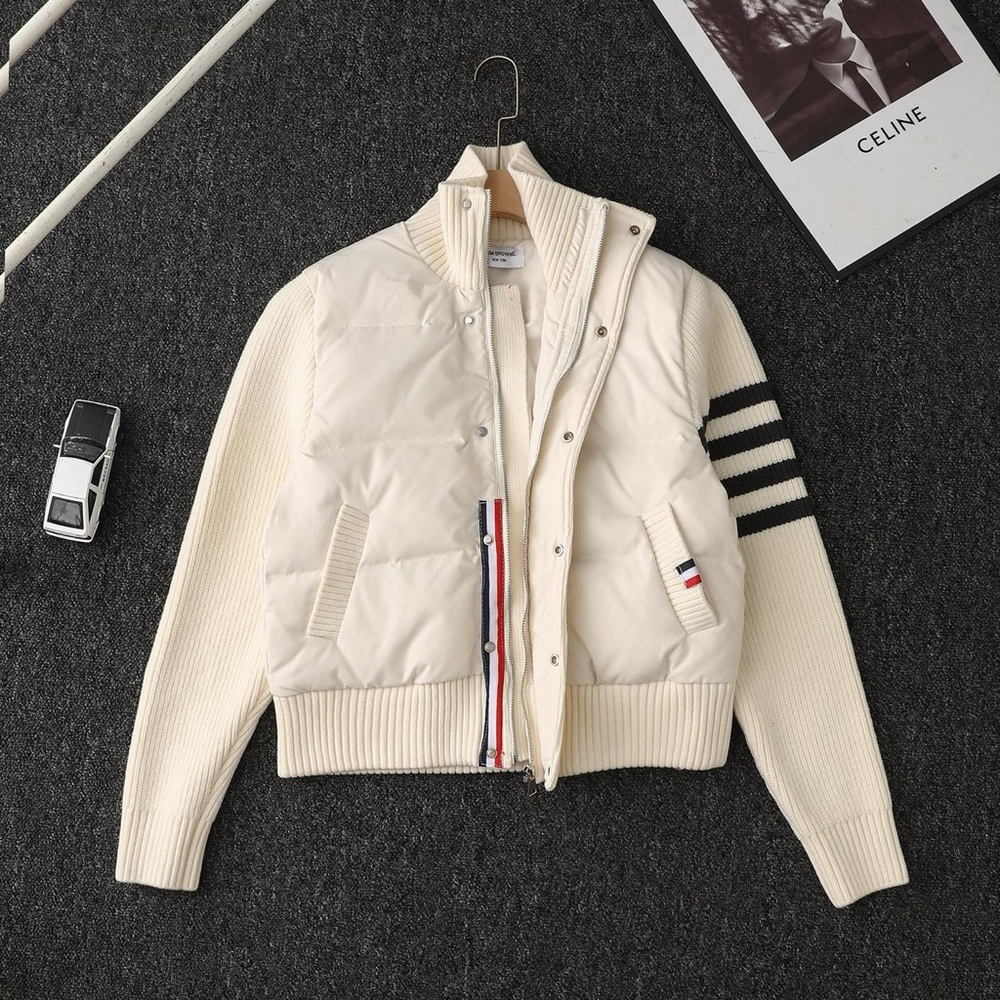 Thom Browne White Knit Patchwork Down Jacket - image 2